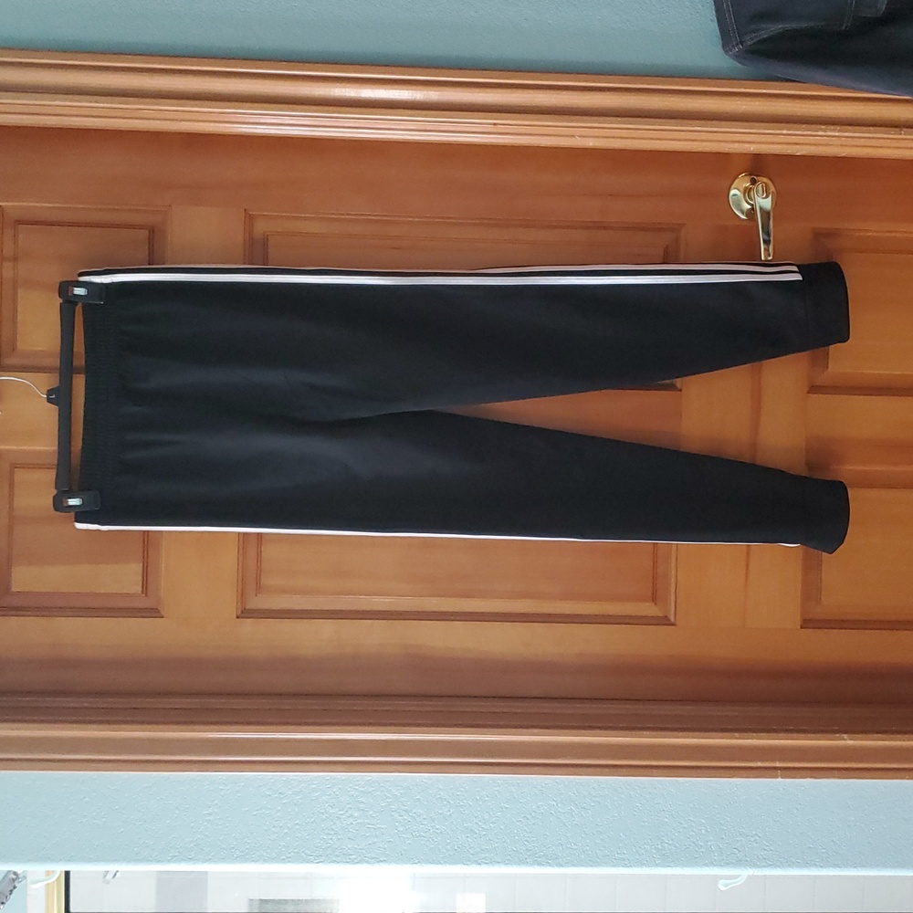 Adidas Boys 14/16 Slick Polyester Black With 3 White Stripes Jogger Pants - Picture 7 of 8